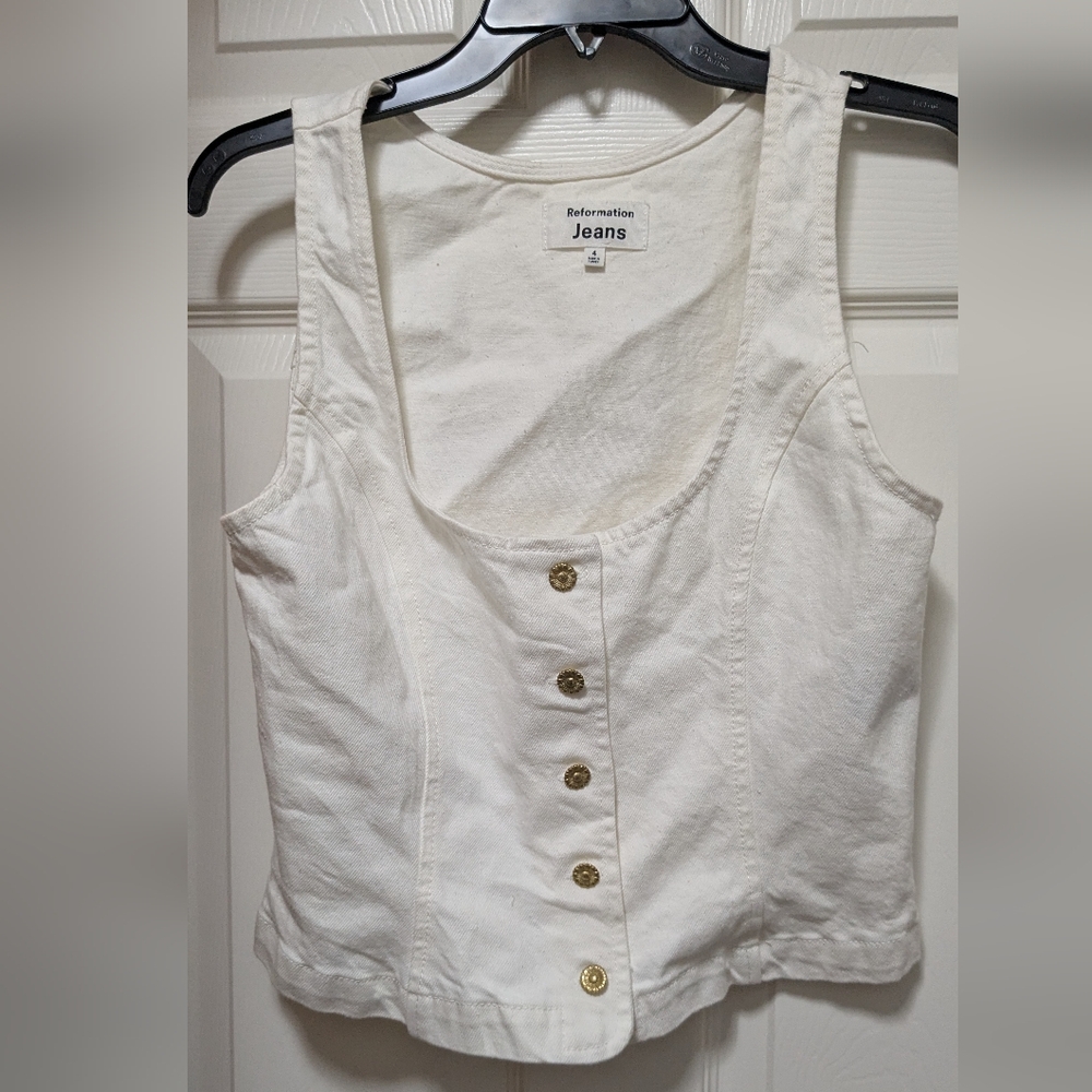 Reformation Tai Denim Top Vintage White - Size 4 NWT vest